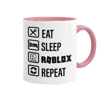 Eat, Sleep, Roblox, Repeat, Mug colored pink, ceramic, 330ml