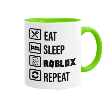 Eat, Sleep, Roblox, Repeat, Mug colored light green, ceramic, 330ml