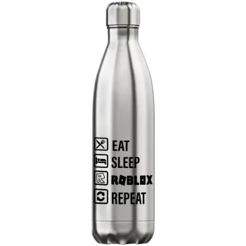 Eat, Sleep, Roblox, Repeat, Μεταλλικό παγούρι θερμός Inox (Stainless steel), διπλού τοιχώματος, 750ml