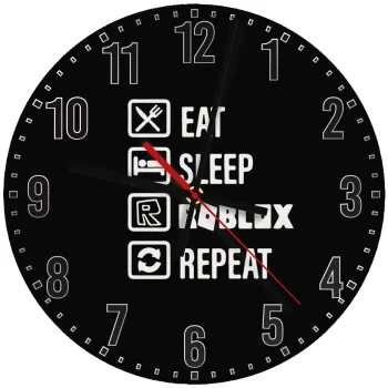 Eat, Sleep, Roblox, Repeat, Ρολόι τοίχου ξύλινο (30cm)