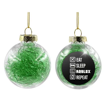 Eat, Sleep, Roblox, Repeat, Transparent Christmas tree ball ornament with green filling 8cm