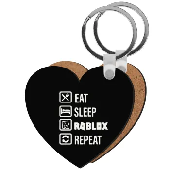 Eat, Sleep, Roblox, Repeat, Μπρελόκ Ξύλινο καρδιά MDF