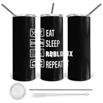 Eat, Sleep, Roblox, Repeat, Tumbler stainless steel 600ml, with metal straw & cleaning brush