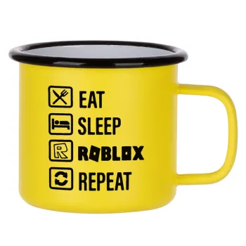 Eat, Sleep, Roblox, Repeat, Metallic enamel MATT Yellow cup 360ml