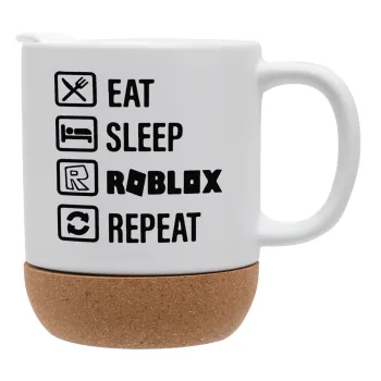 Eat, Sleep, Roblox, Repeat, Κούπα, κεραμική με βάση φελού και καπάκι (ΜΑΤ), 330ml