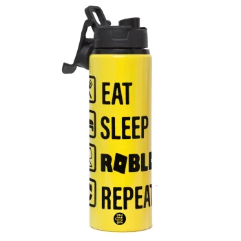 Eat, Sleep, Roblox, Repeat, Metallic water bottle with safety lid, 850ml aluminum