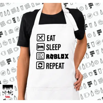 Eat, Sleep, Roblox, Repeat, Ποδιά μακριά Σεφ ολόσωμη με τσέπες white (ΕΝΗΛΙΚΩΝ)