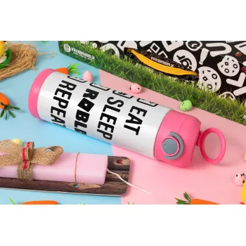 Eat, Sleep, Roblox, Repeat, Easter candle, Childrens hot water bottle, stainless steel, with safety straw, PINK (500ml)