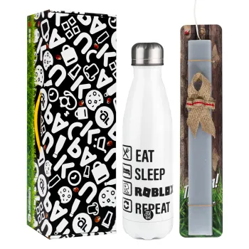 Eat, Sleep, Roblox, Repeat, Easter candle, metallic white thermos bottle (500ml) & aromatic flat candle (30cm) (GRAY)