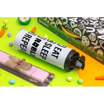 Eat, Sleep, Roblox, Repeat, Easter candle,Travel Tumbler 2 Lids, with metal straw & cleaning brush & aromatic flat candle (30cm) (PINK)