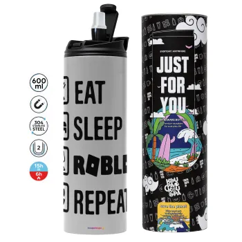 Eat, Sleep, Roblox, Repeat, Tumbler stainless steel GREY 600ml