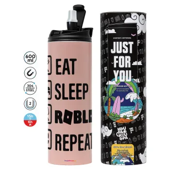 Eat, Sleep, Roblox, Repeat, Tumbler stainless steel PINK 600ml