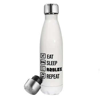 Eat, Sleep, Roblox, Repeat, Metal mug thermos White (Stainless steel), double wall, 500ml