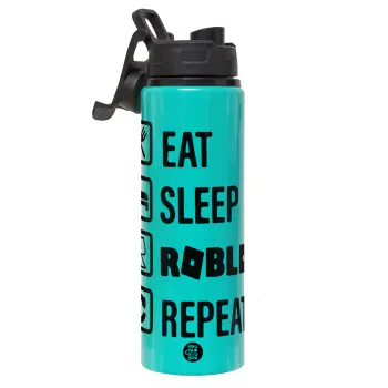 Eat, Sleep, Roblox, Repeat, Μεταλλικό παγούρι νερού με καπάκι ασφαλείας, αλουμινίου 850ml
