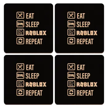 Eat, Sleep, Roblox, Repeat, ΣΕΤ x4 Σουβέρ ξύλινα τετράγωνα plywood (9cm)