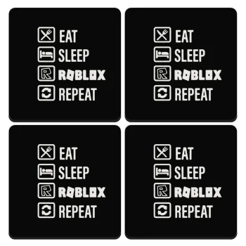 Eat, Sleep, Roblox, Repeat, ΣΕΤ 4 Σουβέρ ξύλινα τετράγωνα (9cm)
