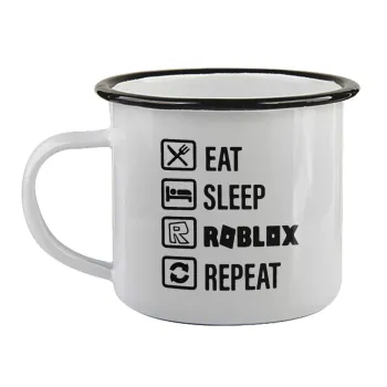 Eat, Sleep, Roblox, Repeat, Κούπα εμαγιέ με μαύρο χείλος 360ml