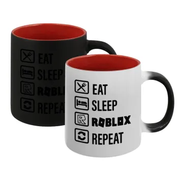 Eat, Sleep, Roblox, Repeat, Κούπα Μαγική εσωτερικό κόκκινο, κεραμική, 330ml που αλλάζει χρώμα με το ζεστό ρόφημα