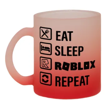 Eat, Sleep, Roblox, Repeat, Κούπα γυάλινη δίχρωμη με βάση το κόκκινο ματ, 330ml
