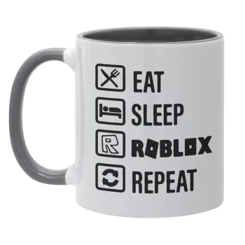 Eat, Sleep, Roblox, Repeat, Κούπα χρωματιστή γκρι, κεραμική, 330ml