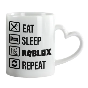Eat, Sleep, Roblox, Repeat, Mug heart handle, ceramic, 330ml