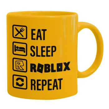 Eat, Sleep, Roblox, Repeat, Ceramic coffee mug yellow, 330ml