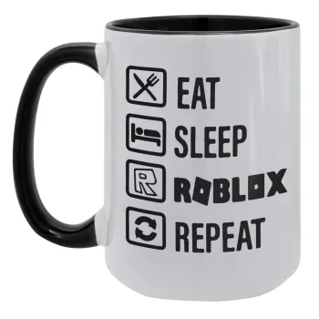 Eat, Sleep, Roblox, Repeat, Κούπα Mega 15oz, κεραμική Μαύρη, 450ml