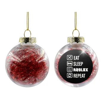 Eat, Sleep, Roblox, Repeat, Transparent Christmas tree ball ornament with red filling 8cm