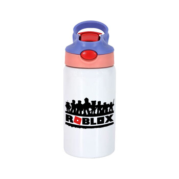 Roblox team, Children's hot water bottle, stainless steel, with safety straw, pink/purple (350ml)