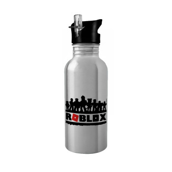 Roblox team, Water bottle Silver with straw, stainless steel 600ml
