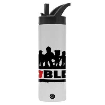 Roblox team, Metallic thermos bottle with straw & handle, stainless steel (Stainless steel 304), double-walled, 600ml.