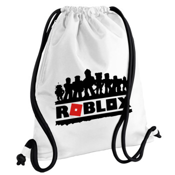 Roblox team, Backpack pouch GYMBAG white, with pocket (40x48cm) & thick cords