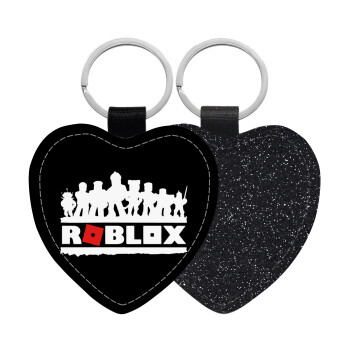 Roblox team, Μπρελόκ PU δερμάτινο glitter καρδιά ΜΑΥΡΟ