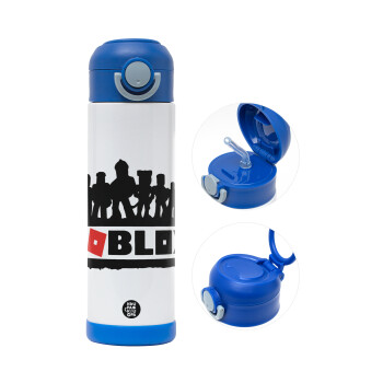 Roblox team, Children's hot water bottle, stainless steel, with safety straw, BLUE (500ml)