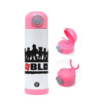 Roblox team, Παιδικό παγούρι θερμό, ανοξείδωτο, με καλαμάκι ασφαλείας, ΡΟΖ (500ml)