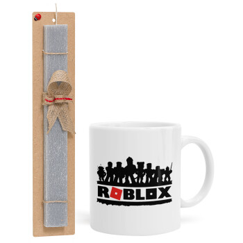 Roblox team, Πασχαλινό Σετ, Κούπα κεραμική (330ml) & πασχαλινή λαμπάδα αρωματική πλακέ (30cm) (ΓΚΡΙ)