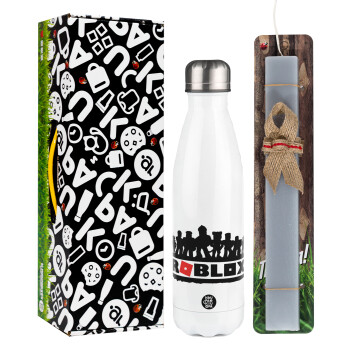 Roblox team, Easter candle, metallic white thermos bottle (500ml) & aromatic flat candle (30cm) (GRAY)
