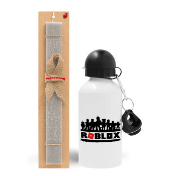 Roblox team, Easter Set, metallic aluminum water bottle (500ml) & aromatic flat Easter candle (30cm) (GRAY)