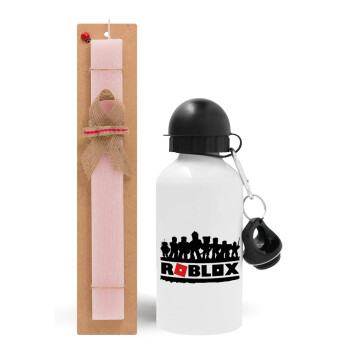 Roblox team, Easter Set, metallic aluminum bottle (500ml) & aromatic flat Easter candle (30cm) (PINK)