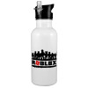 White water bottle with straw, stainless steel 600ml