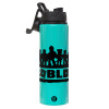 Metallic water bottle with safety lid, 850ml aluminum