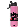 Metallic water bottle with safety lid, 850ml aluminum