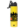 Metallic water bottle with safety lid, 850ml aluminum