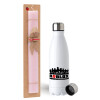 Easter Set, metallic stainless steel water bottle (750ml) & scented flat Easter candle (30cm) (PINK)