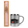 Easter Set, metallic thermal cup (300ml) & aromatic flat Easter candle (30cm) (PINK)