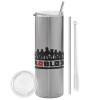 Tumbler stainless steel Silver 600ml, with metal straw & cleaning brush