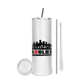 Roblox team, Eco friendly stainless steel tumbler 600ml, with metal straw & cleaning brush