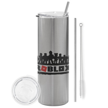 Roblox team, Tumbler stainless steel Silver 600ml, with metal straw & cleaning brush