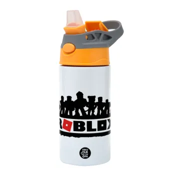 Roblox team, Children's hot water bottle, stainless steel, with safety straw, Orange/Grey (360ml) BPA-FREE