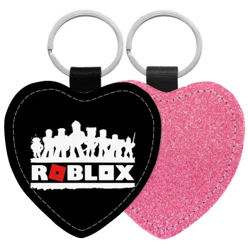 Roblox team, Μπρελόκ PU δερμάτινο glitter καρδιά ΡΟΖ